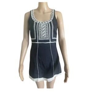 Free People Black White Embroidered Mini Dress Women Size M
